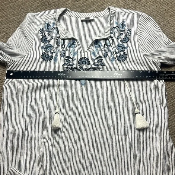 J. Jill‎ Ocean Breeze blue and white striped embroidered long-sleeve dress SZ S - Picture 8 of 10